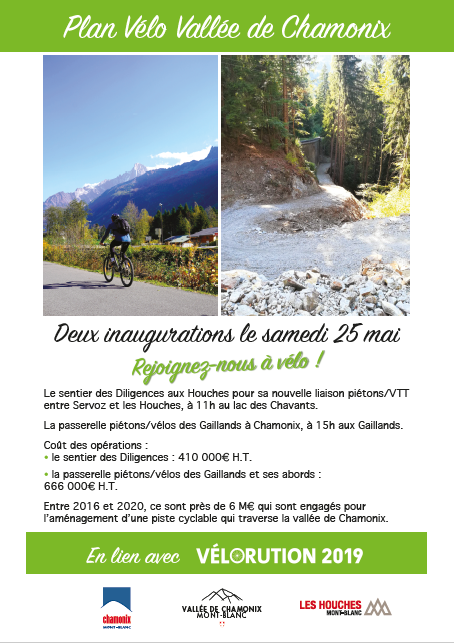 DEUX INAUGURATIONS DE VOIES CYCLABLES LE 25 MAI 2019 DANS LA VALLEE DE CHAMONIX MONT-BLANC