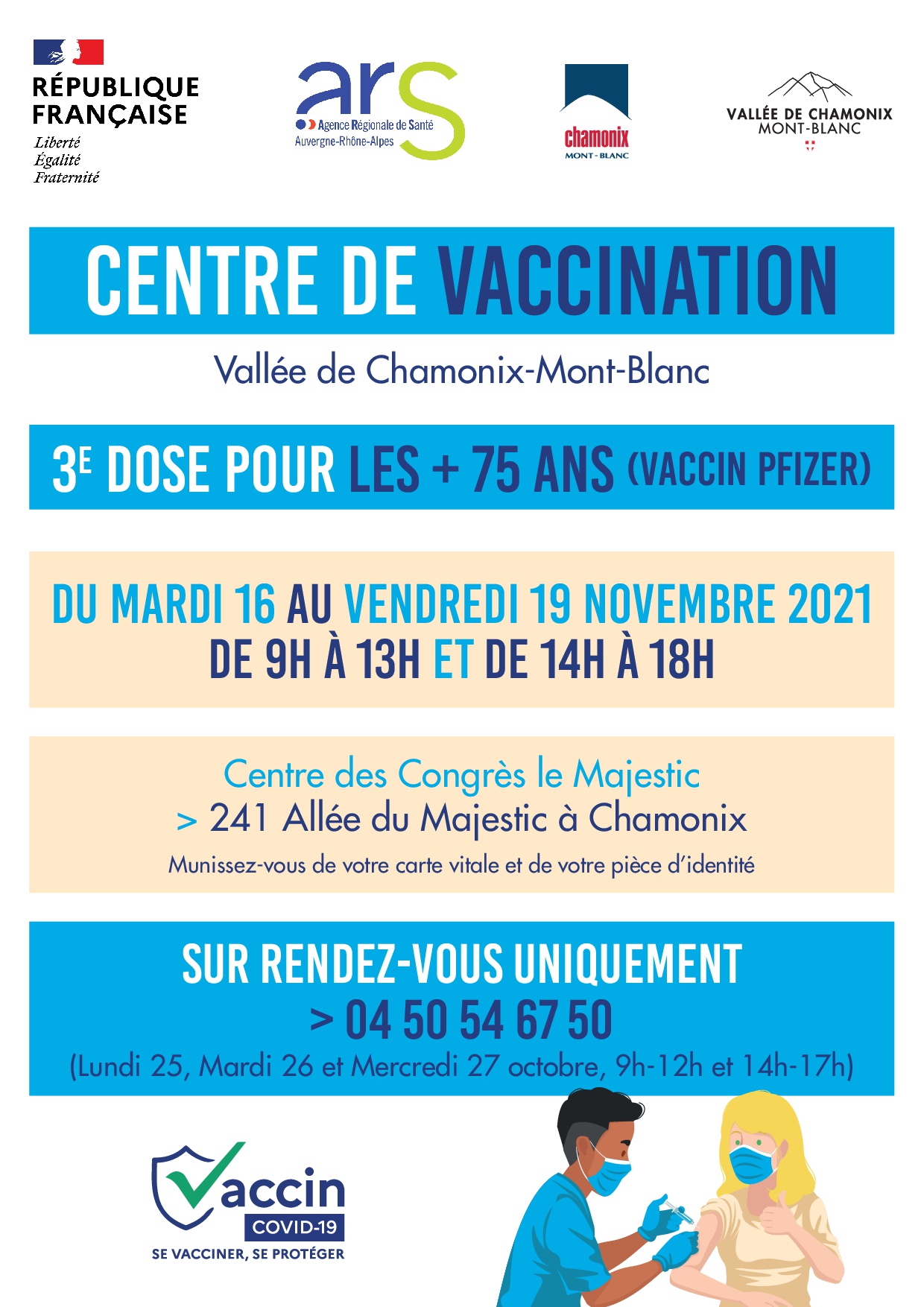 Centre de vaccination du 16 au 19 novembre pour les +75 ans