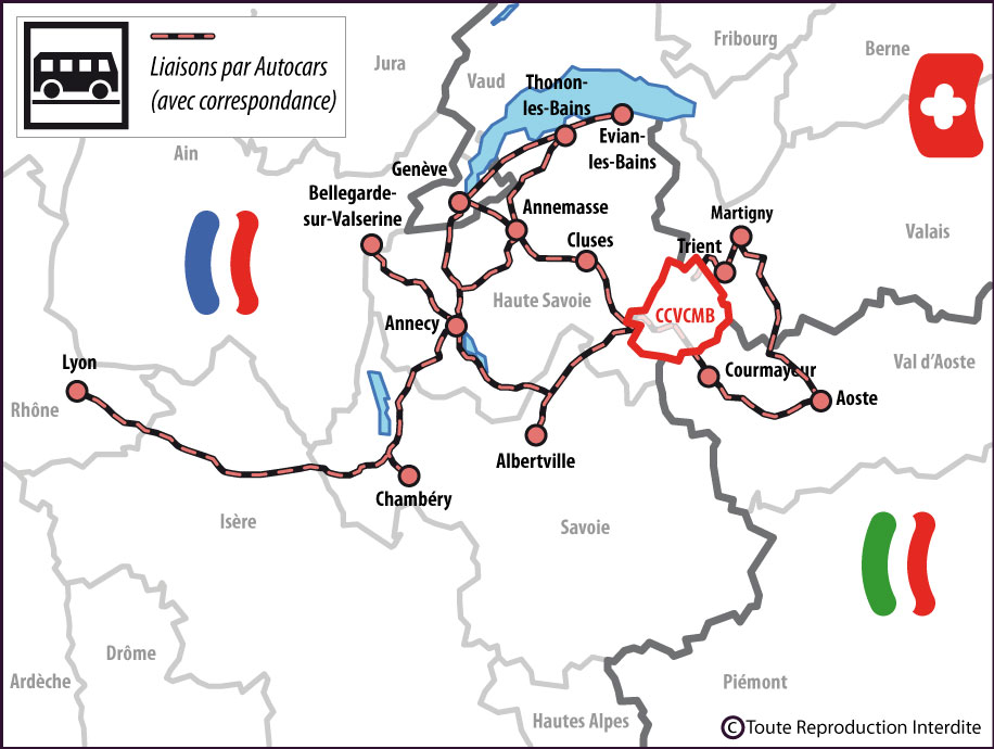 Carte de localisation des lignes de bus à proximité de la Communauté de Communes de la Vallée de Chamonix-Mont-Blanc